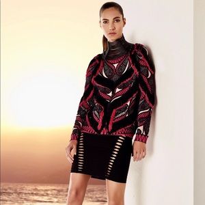 HERVE LEGER EVERLY CROCHET MESH FRINGE BODYCON TOP